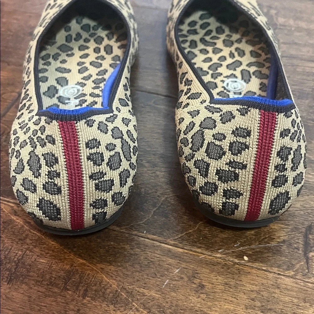 Rothy's Spotted Leopard Print Flats with Blue Accent, size 10